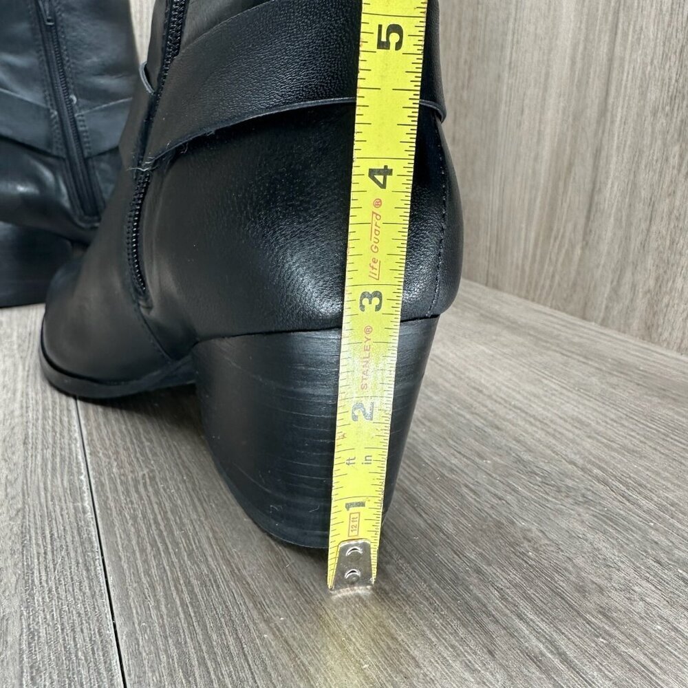 House of Harlow 1960 Boots Women 8 Portia Biker Harness Block Heel Leather Black - Picture 14 of 14